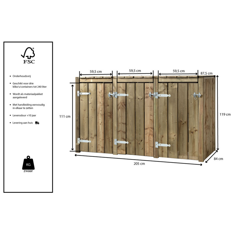 Maattekening Conversion de conteneurs André | 3 bacs