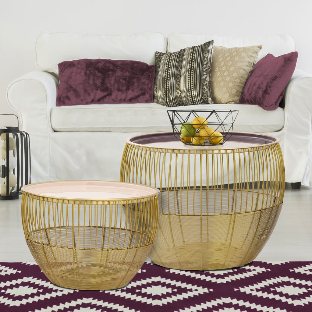 Julia - Beistelltischset - Gold und Lila - Metall - ø 49/41 H 37/29 cm