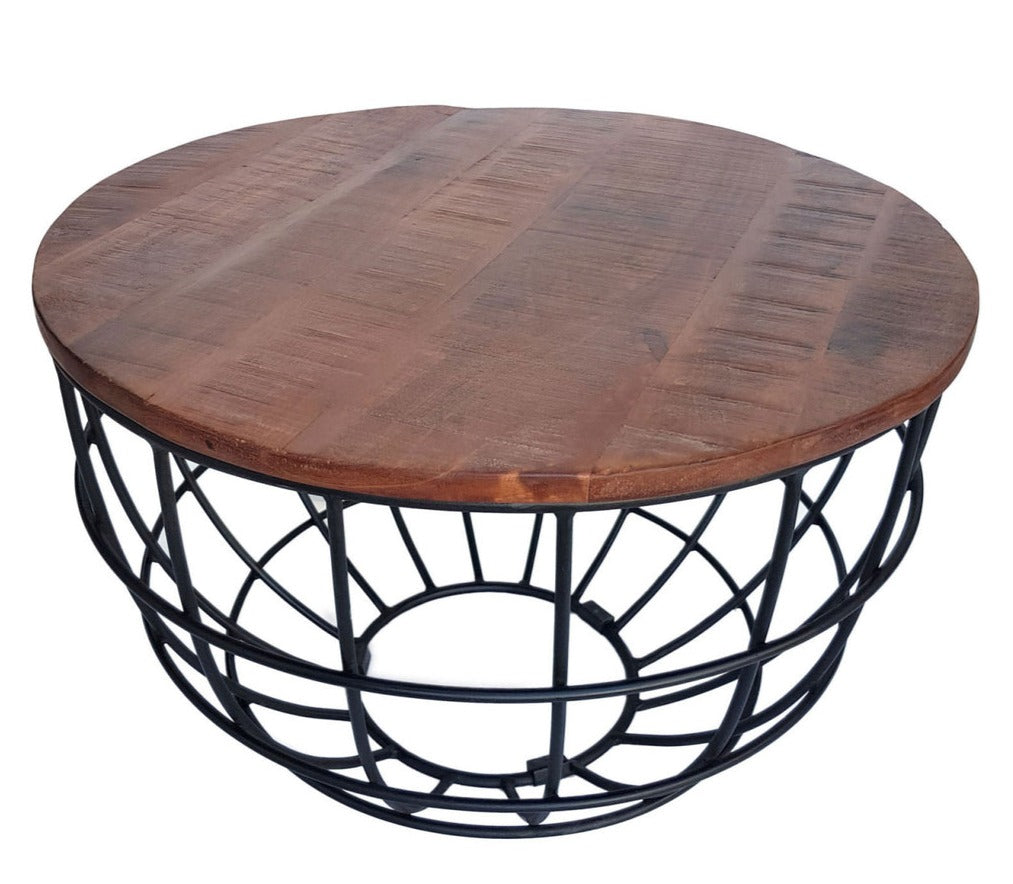 Noah - Beistelltisch - massives Altholz - Metall - ø 55 cm