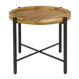 Emma - bijzettafel - zwart - metaal en mango-althout - ø46xH45cm