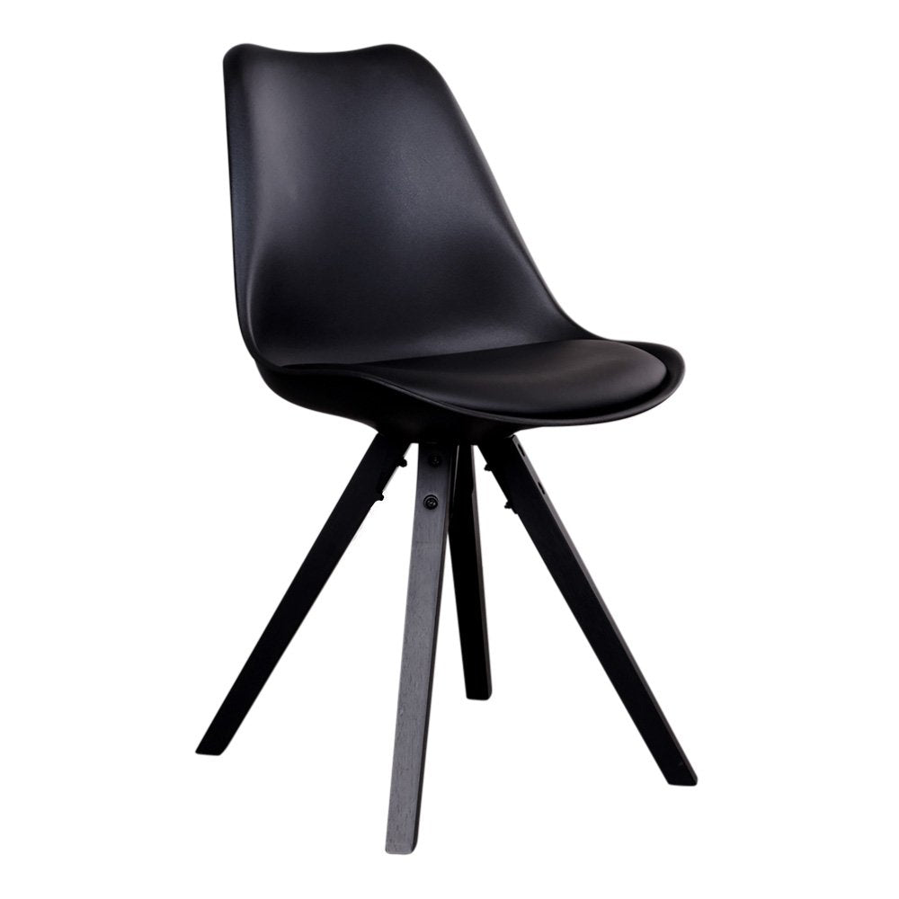 De Jong - Eetkamerstoel - zwart - PU-leer en rubberhout - 48x42x85 cm