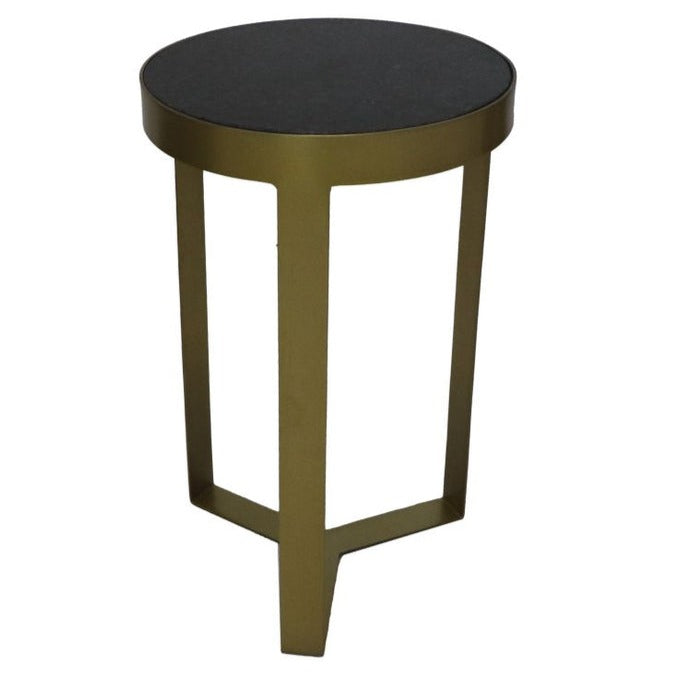 Zwarte Marmeren Bijzettafel met gouden voet voor een luxe uitstraling.