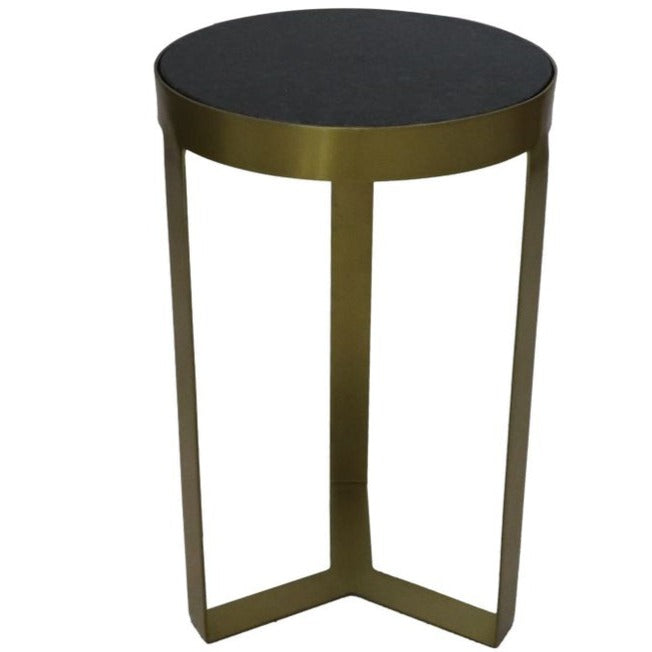 Marmeren tafelblad in diepzwart met gouden onderstel, een stijlvolle toevoeging aan je interieur.