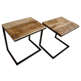 Michael - Bijzettafel - Altsilber - Gerecycled hout en metaal - 40x51cm