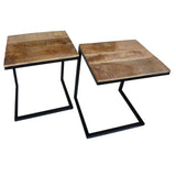 Michael - Bijzettafel - Altsilber - Gerecycled hout en metaal - 40x51cm