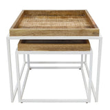 Mia - Couchtisch 2er Set - tabak en mat wit - gerecycled hout en metaal - 60x60x45 cm