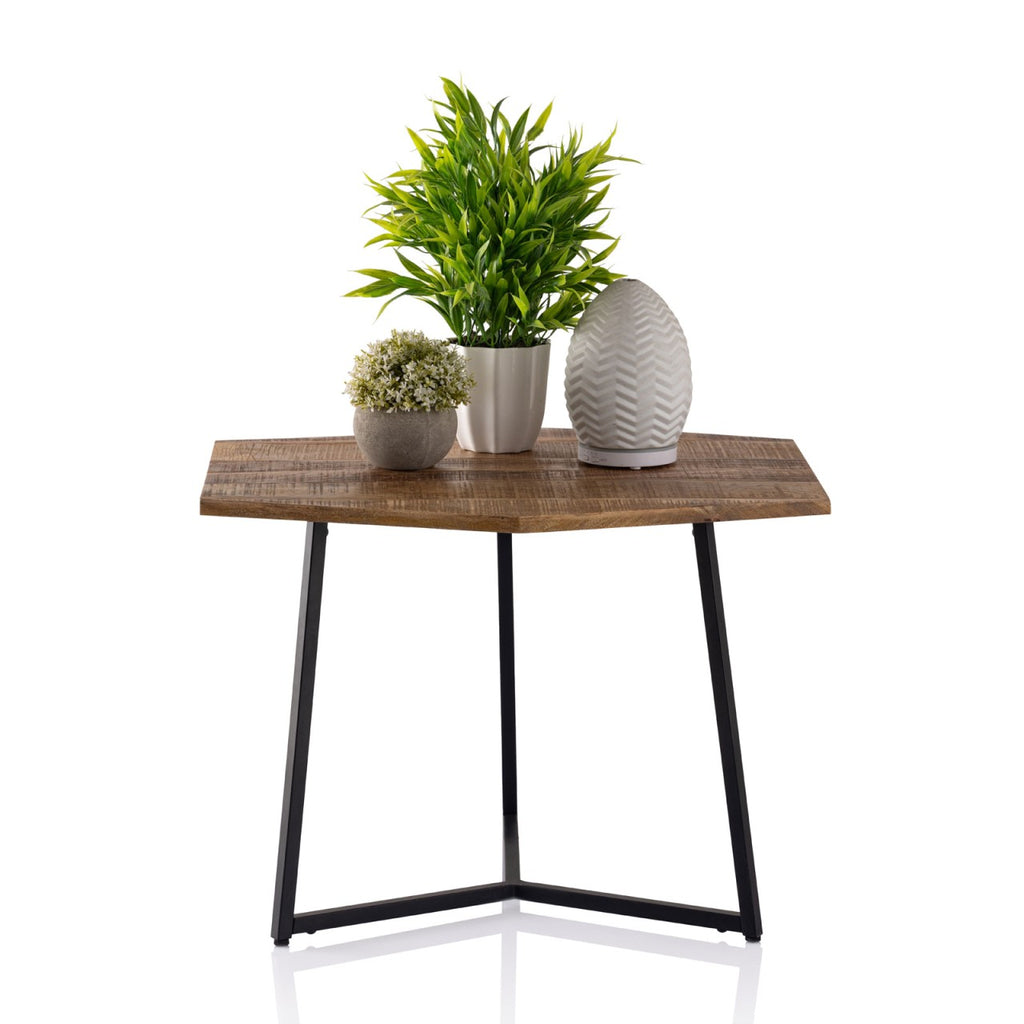 Olivia - Table d'appoint - noire - bois recyclé et métal - 56x48 cm