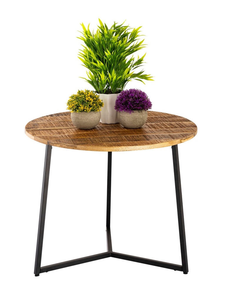 Isabella - table basse - noire - bois de manguier massif et métal - ø 56cm