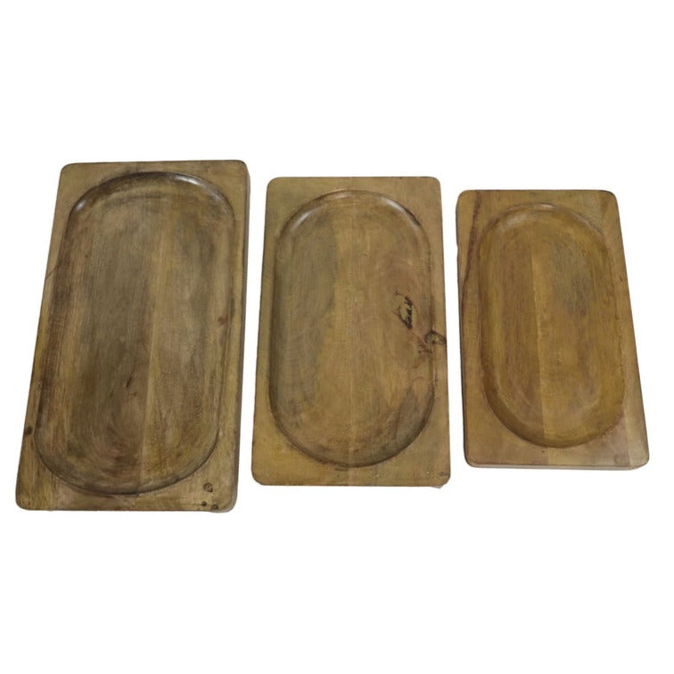 Verfraai je huis met 3 Decoratieve Dienbladen van hoogwaardig mangohout.