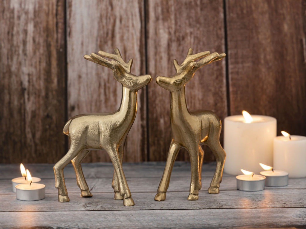 William - Deko Figur Hirsch 2er Set - metaal - 20 cm - zilver of goud