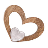 Joseph - Figurine décorative Coeur - Bois naturel et aluminium - 27x21cm