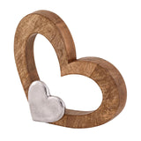 Joseph - Figurine décorative Coeur - Bois naturel et aluminium - 27x21cm