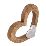 Joseph - Figurine décorative Coeur - Bois naturel et aluminium - 27x21cm