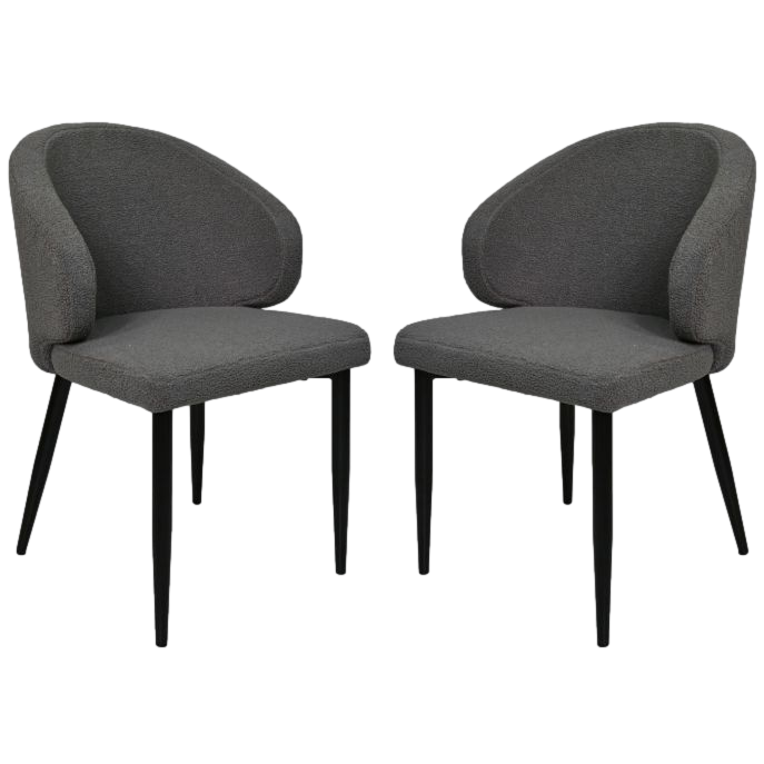 Verrijk je eetkamer met comfortabele elegantie. Ontdek de grijze Yuna Eetkamerstoelen met zachte teddy stof en stoer metalen onderstel.\
