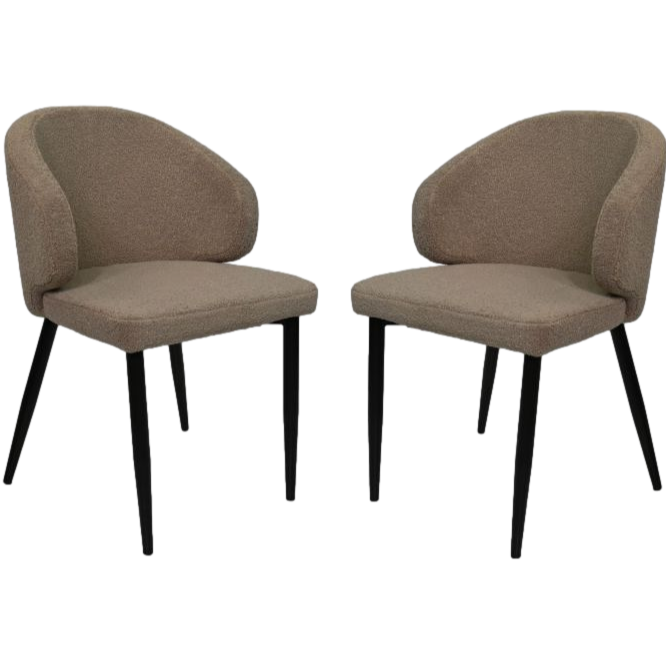 Yuna eetkamerstoelen in Taupe - Zachte teddy stof en robuust metaal voor comfort en duurzaamheid.