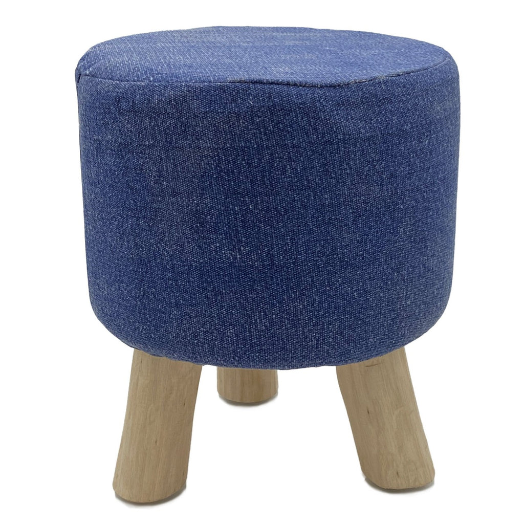 Emma – Fußhocker – Jeansblau – Baumwolle und Teak – Ø 35 cm, Höhe 45 cm