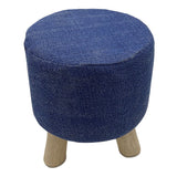 Emma – Fußhocker – Jeansblau – Baumwolle und Teak – Ø 35 cm, Höhe 45 cm