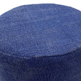 Emma – Fußhocker – Jeansblau – Baumwolle und Teak – Ø 35 cm, Höhe 45 cm