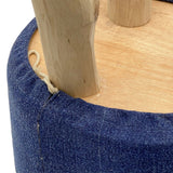 Emma – Fußhocker – Jeansblau – Baumwolle und Teak – Ø 35 cm, Höhe 45 cm