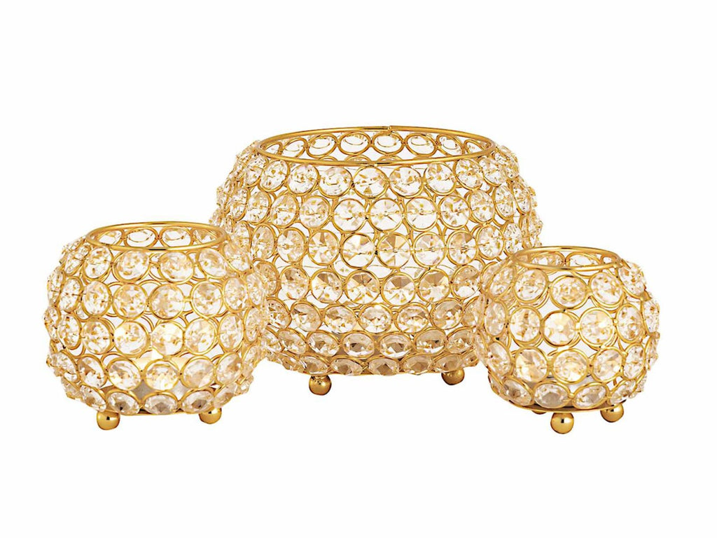 Luuk - kaarsenhouder set - goud of zilver - metaal en glaskristal - 15/10/8 x 12/9/8 cm