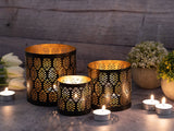 Anna - lot de 3 bougeoirs - noir et doré - métal - Ø 8/10/14 cm