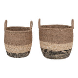 De Vries - mand - zeegras - naturel/bruin/zwart - set van 2