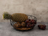 Elin - Obstkorb - zwart - metaal en mangohout - ø 28 cm H 10 cm
