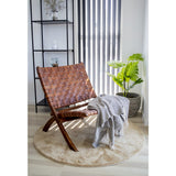 Bos - vouwstoel - bruin - teakhout en leer - 40x40x50 cm