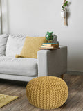 Sophia - Pouf - geel - 100% gerecycled katoen - Ø 55 cm
