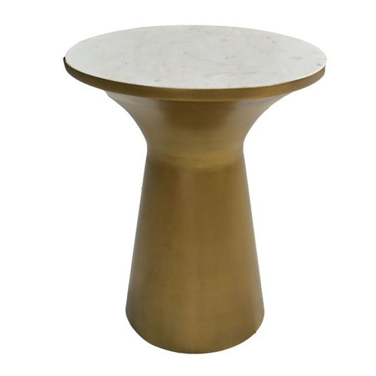 Prachtige wit marmeren bijzettafel met verfijnde gouden accenten, ideaal voor een stijlvolle touch in je interieur.