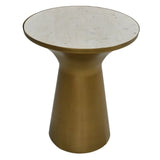 Ontdek de tijdloze schoonheid van deze ronde bijzettafel met een wit marmeren blad en een gouden afwerking, een echte eyecatcher in elke zithoek.