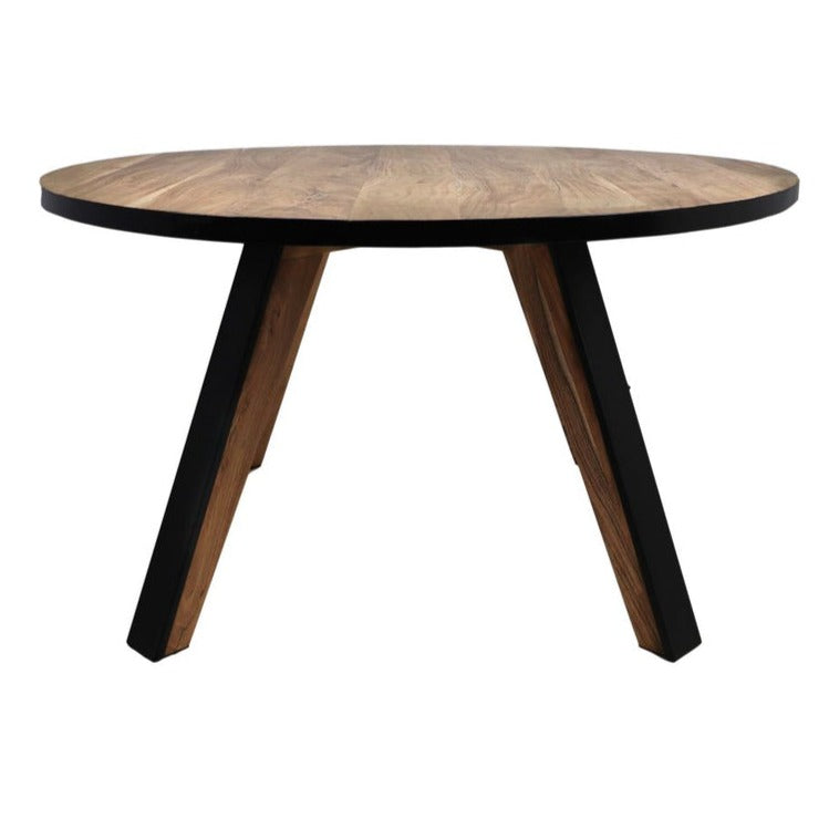 Ervaar de perfecte combinatie van natuurlijke schoonheid en duurzaamheid met de Ronde Eettafel Milano, vervaardigd uit hoogwaardig acaciahout en metaal, compleet met warme vlamtekeningen.