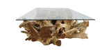 Couchtisch - 140x90x44 - Natur/Gebleicht - Teakholzwurzelholz/Glas