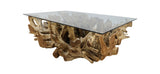 Couchtisch - 140x90x44 - Natur/Gebleicht - Teakholzwurzelholz/Glas