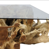 Couchtisch - 140x90x44 - Natur/Gebleicht - Teakholzwurzelholz/Glas
