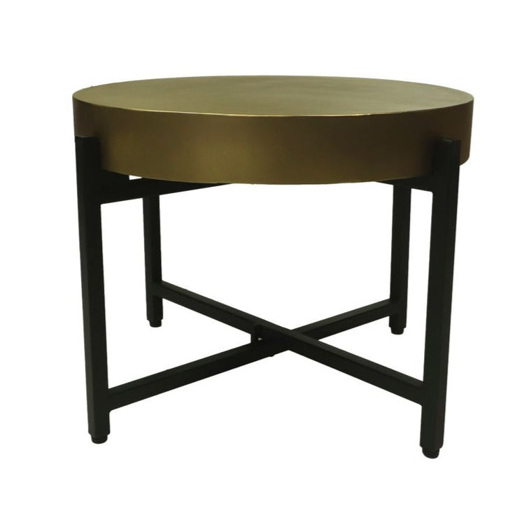 Luxe gouden salontafel met elegant design en zwarte pootjes van Wood Selections.