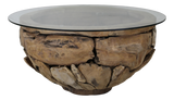 Salontafel Root - ø80x45 - Naturel - Teak wortelhout/glas