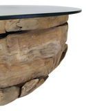 Salontafel Root - ø80x45 - Naturel - Teak wortelhout/glas