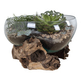 Robert - waterdruppel decoratie - natuurlijk - teakhout en glas - ø26xh20 cm