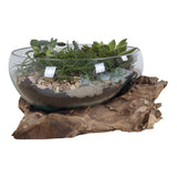 Robert - waterdruppel decoratie - natuurlijk - teakhout en glas - ø26xh20 cm