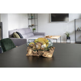 Robert - waterdruppel decoratie - natuurlijk - teakhout en glas - ø26xh20 cm