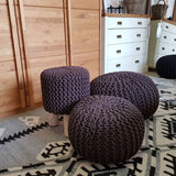 Mia - Sitzhocker Pouf SET 2 - Grobstrick - Gerecycled katoen - Ø 55 cm H 37 cm