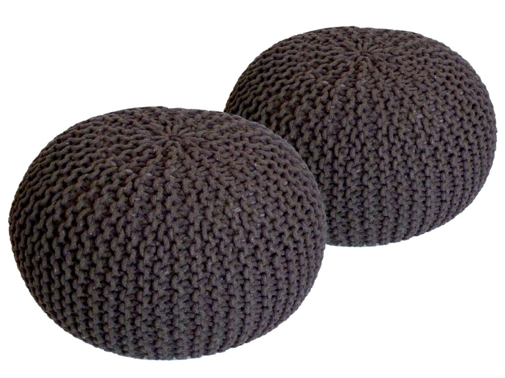 Eva - Sitzhocker Pouf SET 2 - grob gestrickt - 100 % recycelte Baumwolle - Ø 55 cm H 37 cm