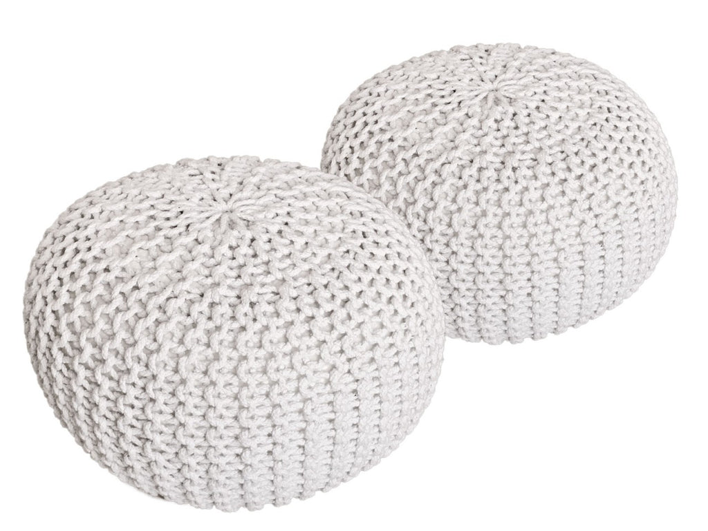 Charlotte - Sitzhocker Pouf SET 2 Stück - Weiß - Recycelte Baumwolle - Ø 55 cm H 37 cm