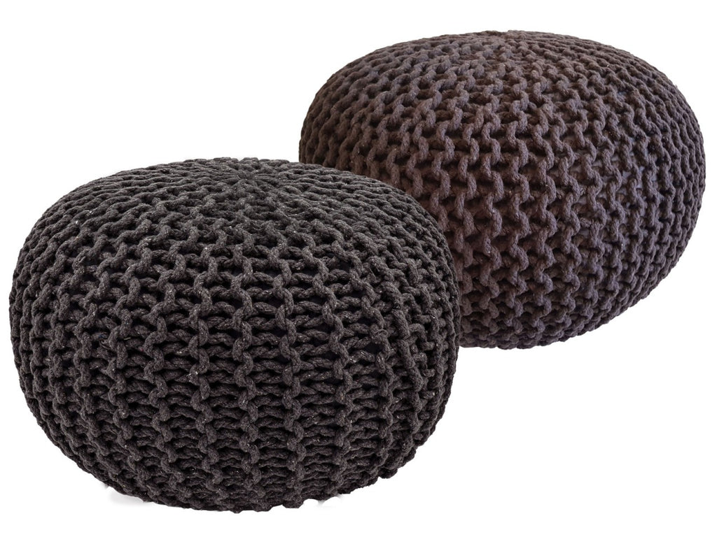 David - Sitzhocker Pouf SET 2 - grijs & zimt - gerecycled katoen - Ø 55 cm H 37 cm
