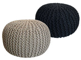 Luuk - Sitzhocker Pouf SET 2 Stück - Beige &amp; Anthrazit - Recycelte Baumwolle - Ø 55 cm H 37 cm