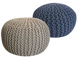 Michael - Pouf Sitzhocker SET 2 Pièces - Beige et Bleu - Coton Recyclé - Ø 55 cm H 37 cm