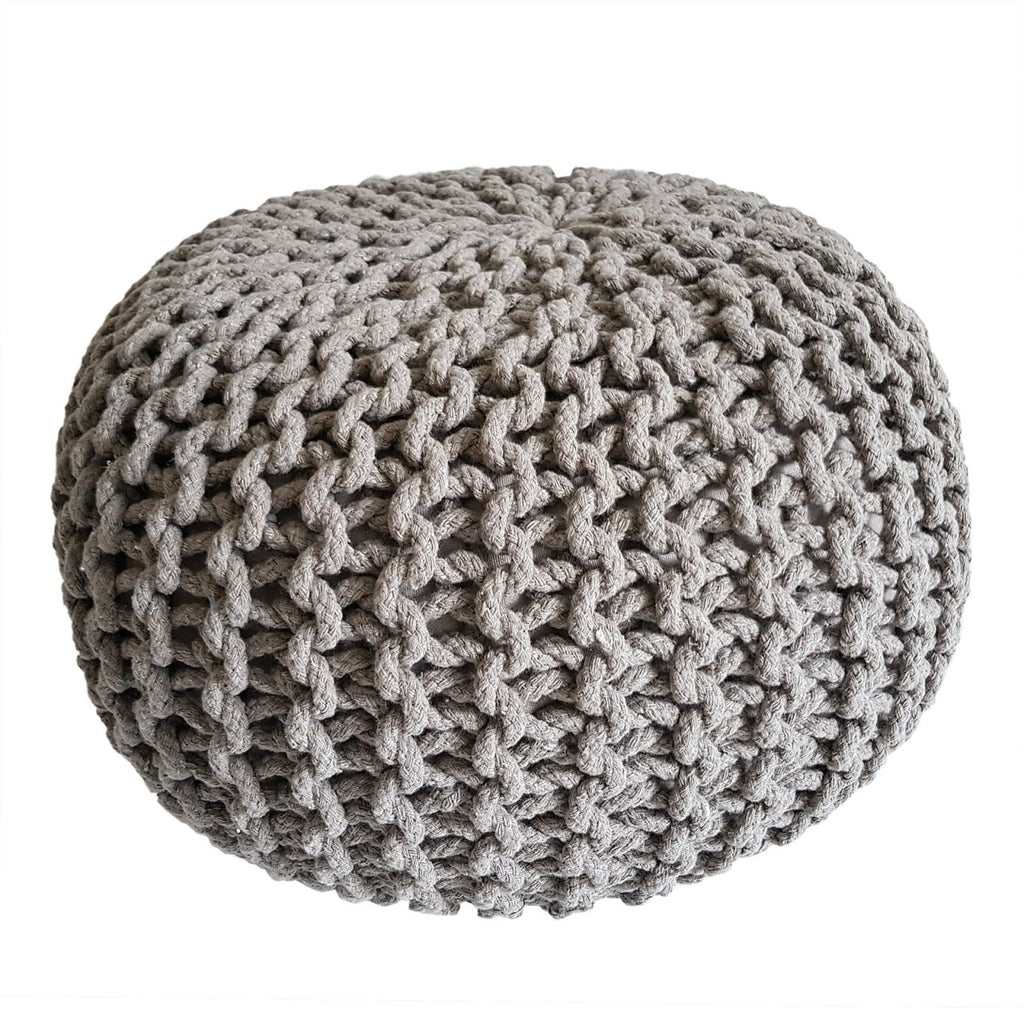 Eva - Strickhocker Pouf - beige - recycelte Baumwolle - Ø 45 cm, Höhe 30 cm