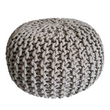 Eva - Strickhocker Pouf - beige - recycelte Baumwolle - Ø 45 cm, Höhe 30 cm