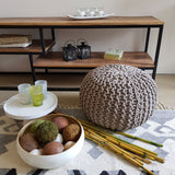 Eva - Strickhocker Pouf - beige - recycelte Baumwolle - Ø 45 cm, Höhe 30 cm